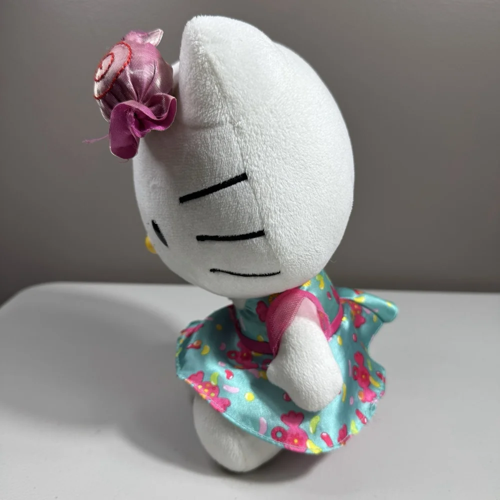 Sanrio Hello Kitty Plush Blue Floral Dress Candy Bow Stuffed Toy 8-10 Inch